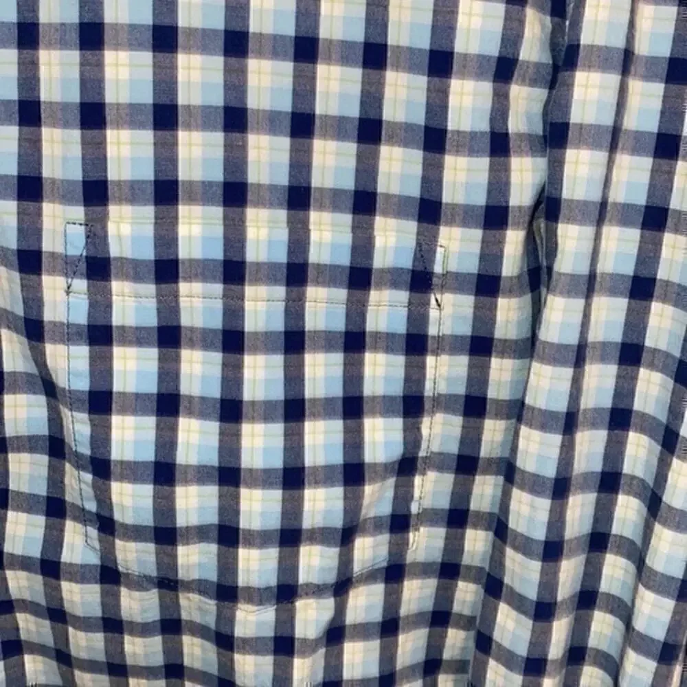 J. Crew blue, green and white checkered button down slim fit size large